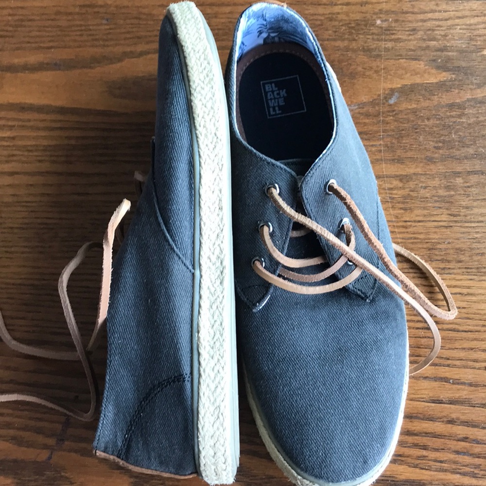 Blackwell charcoal fabric rawhide laces jute trim casual shoes/sneakers EUC